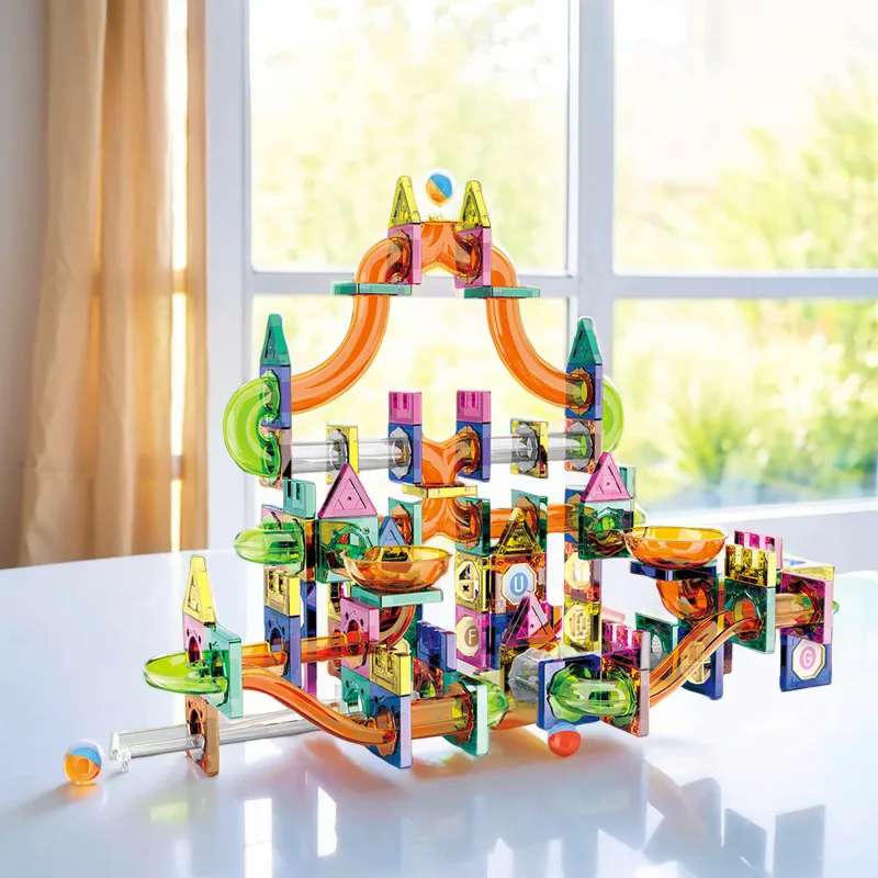 Educational Colorful Magnetic Sheet for Kids with Slide Ball Building Blocks Pipe Magnet Splicing Track Puzzle Toy Window
