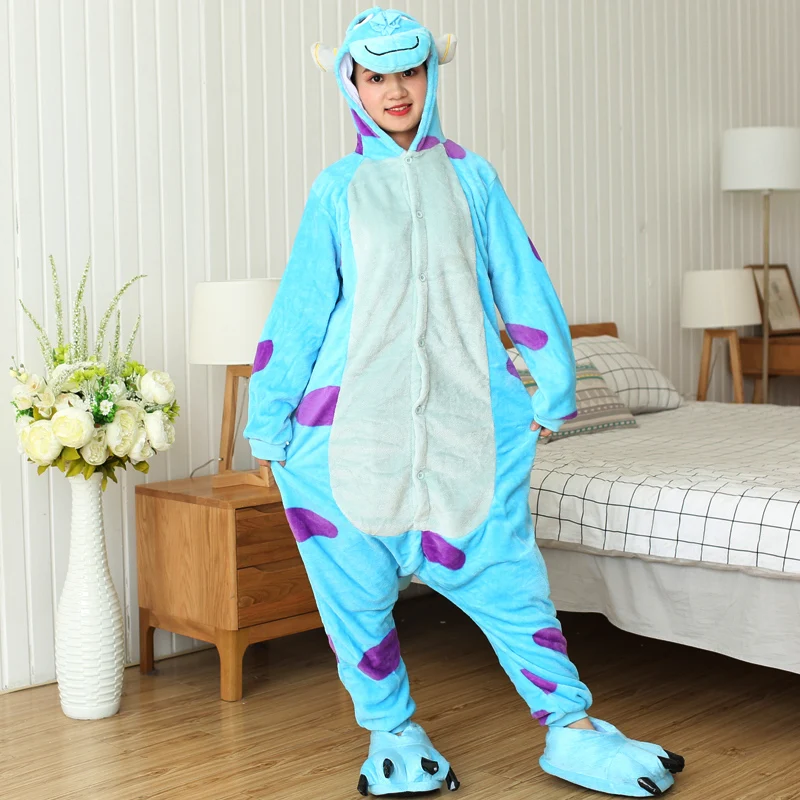 Adults Cartoon Onesies Kigurumi Unisex Anime Sulley Cosplay Costumes For Halloween Christmas Party Women Men Animal Pajamas