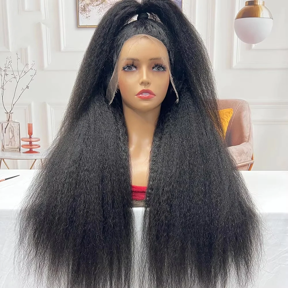 

Кудрявые прямые парики Яки Прямые натуральные черные волосы Парики для чернокожих женщин Парики фронта шнурка Кудрявый прямой парик Предварительно выщипанный Кудрявый