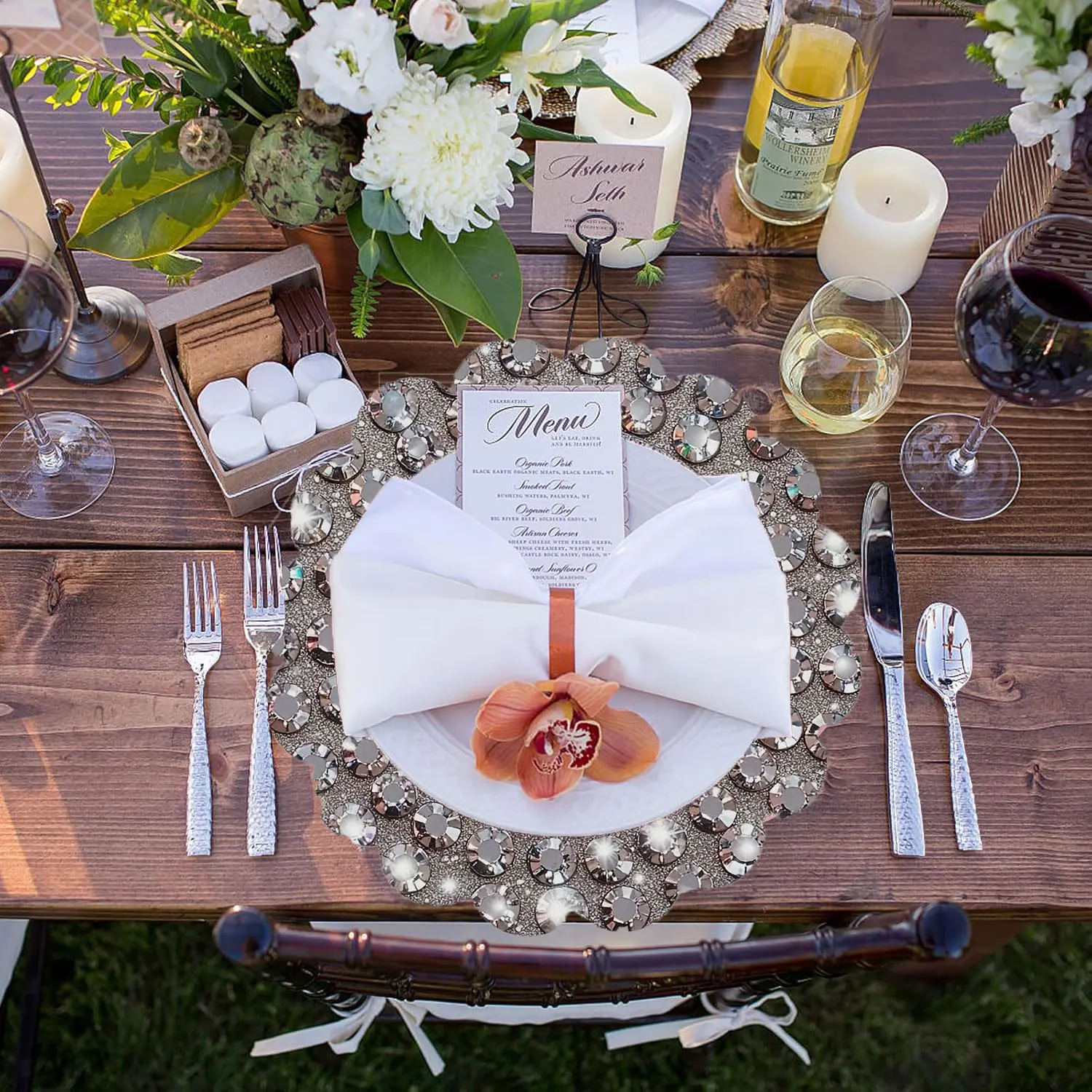 VIKAMA Luxury Silver Rhinestone Round Placemat Mirror Table Mat Waterproof Heat Resistant Plate Pad Wedding Dining Decor view 3
