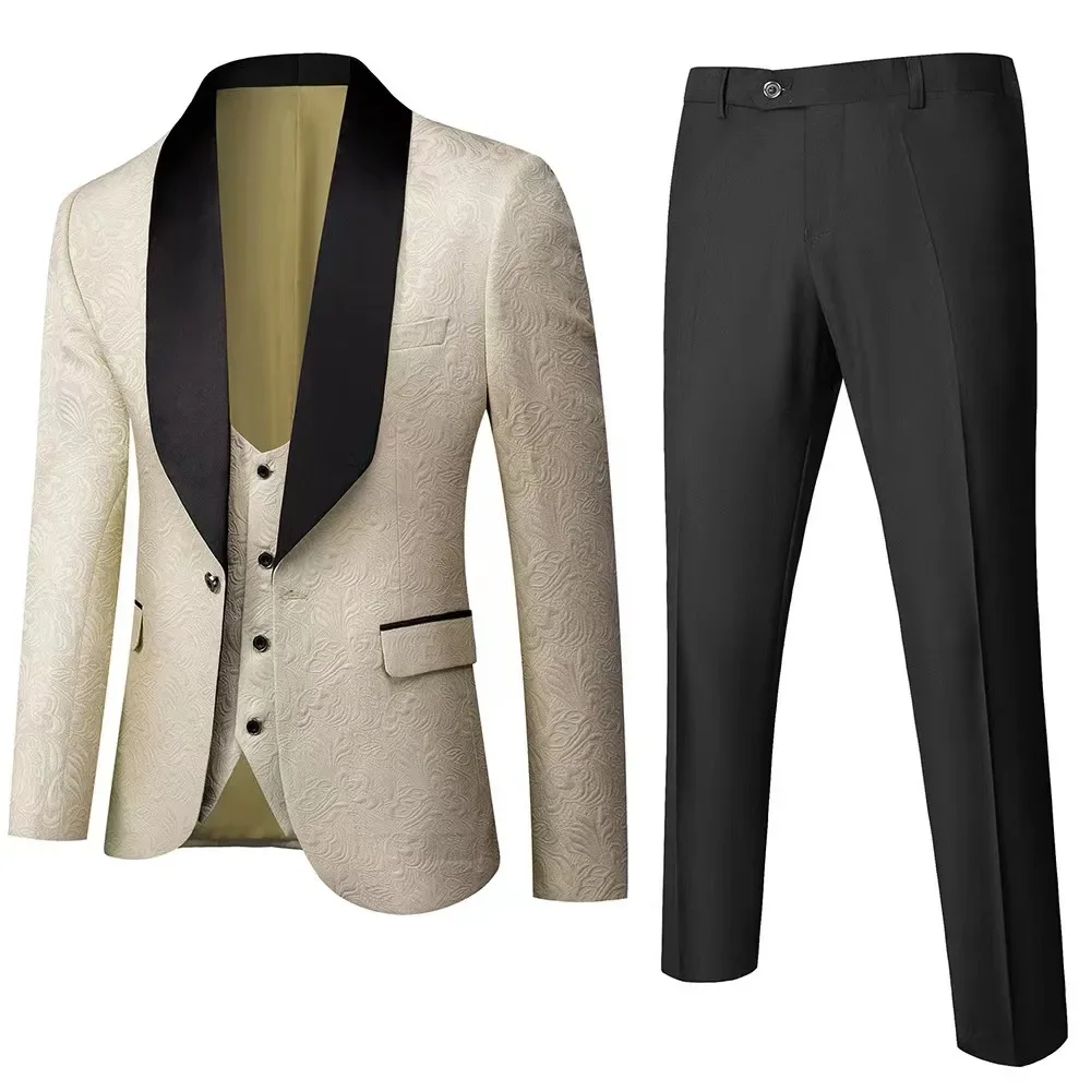 Men Suit Set for Wedding Groom Suit Business 3 Piece Set for Men 2025 Popular Printed Jacket Dress Blazers Coat Trousers Suit