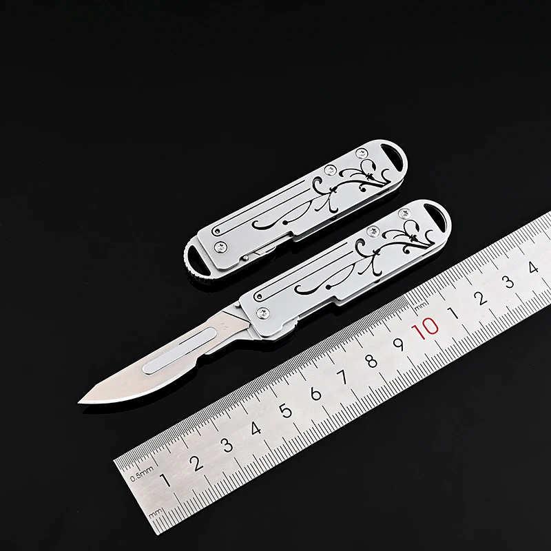 Stainless Steel Quick-opening Folding Knife Utility Knife Mini Folding Keychain Scalpel EDC Courier Opening Knifves 10 Blades