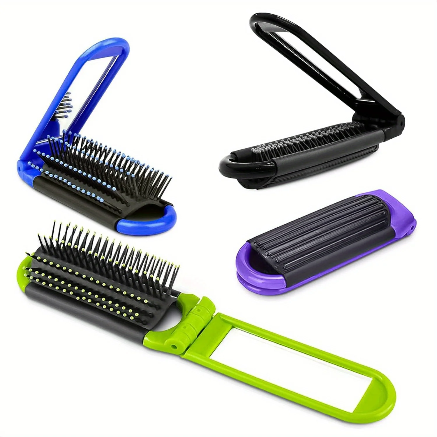 

Pack of 4 Portable Folding Hair Brush with Mirror