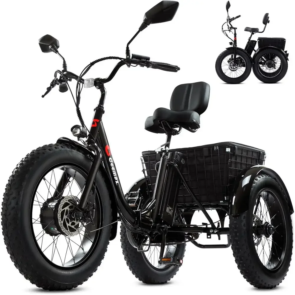 

20 x 4.0 Adult Electric Tricycle, 500W Motor, 20MPH, 36V 13Ah Lithium Battery, 80% Assembled, Black