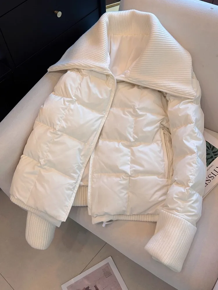 

plus Size White Knitted Collar Cotton Jaet Winter Design Loose Thi Warm Faion ort Outerwear Women's Korean Sle