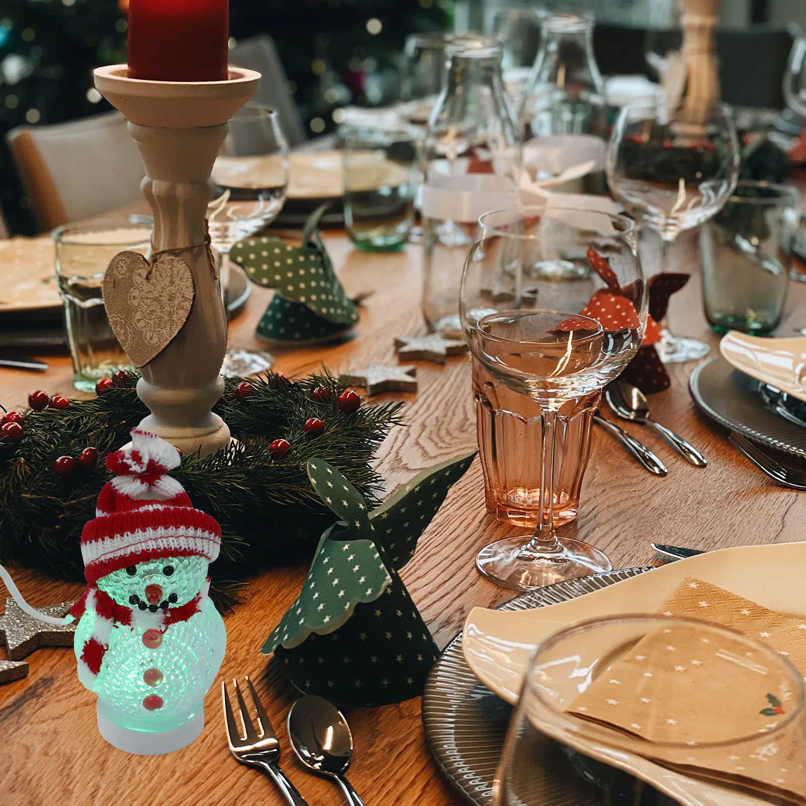 

2Pcs USB Charging Snowman Night Light Christmas Colorful Glowing Cartoon Lamp Bedroom Living Room Lighting Light Up Snowman Lamp