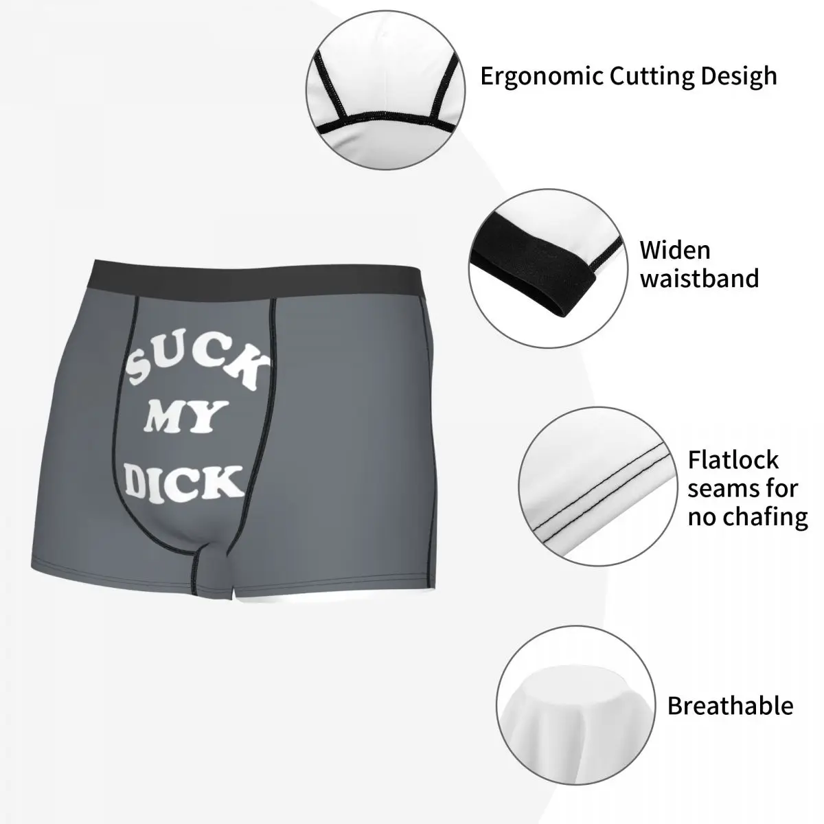 Custom Inspired Suck My Dick Underwear Male Print Boxer Briefs Shorts Panties Breathable Underpants