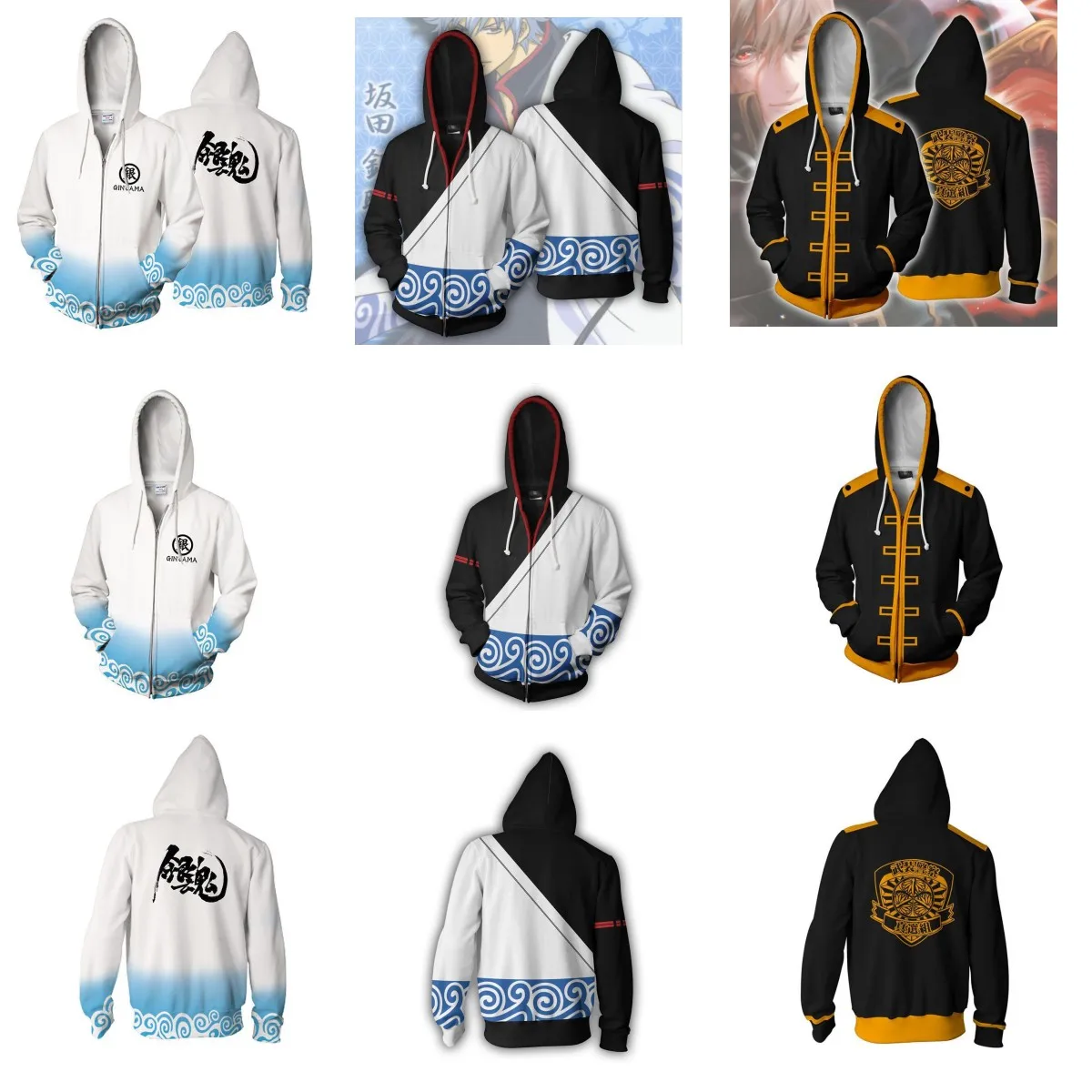 

Gintama Cosplay Hoodie Men's Loose Fit Zipper Closure Printed Sweatirt Polyester Fabric Casual Wear Spring Autumn Winter