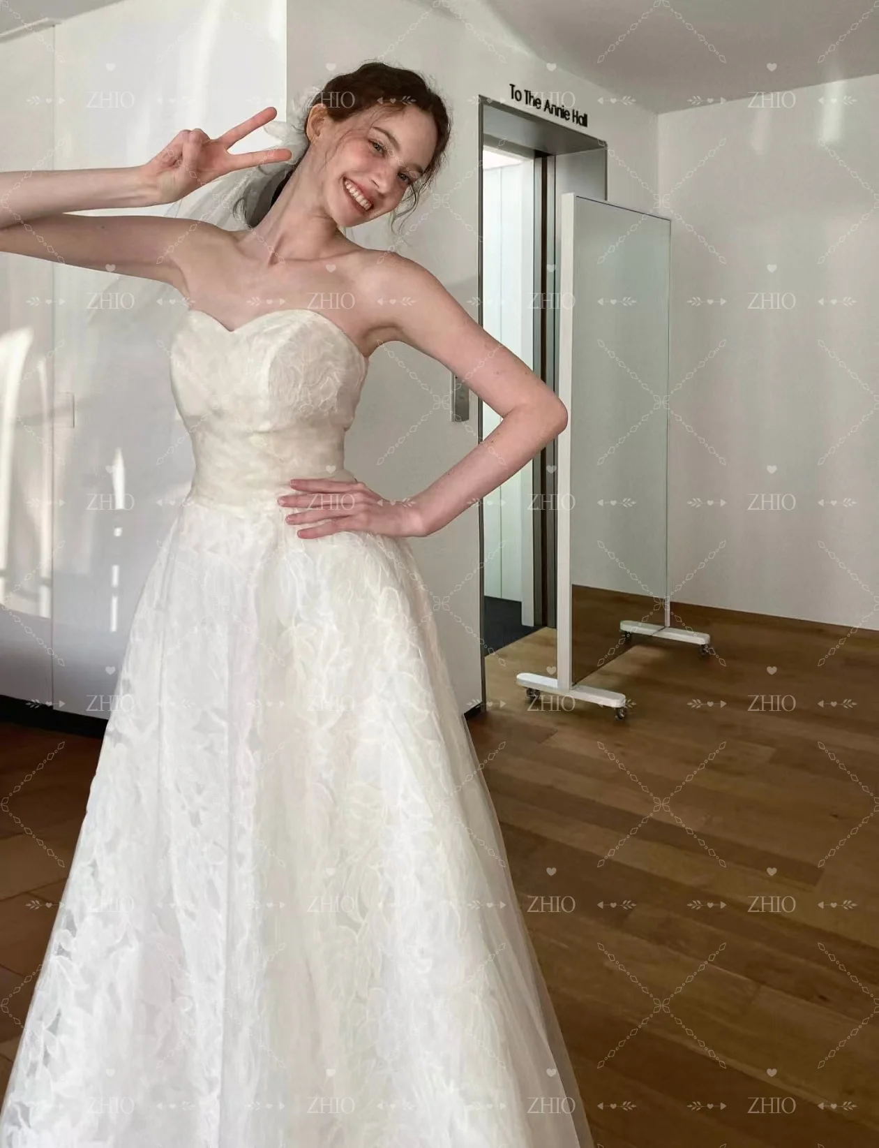 ZHIO Elegant Sweetheart Wedding Party Dress Ivory Lace Evening Dresses Korea Photo Shoot Bridal Reception Gown Cutsom 웨딩드레스