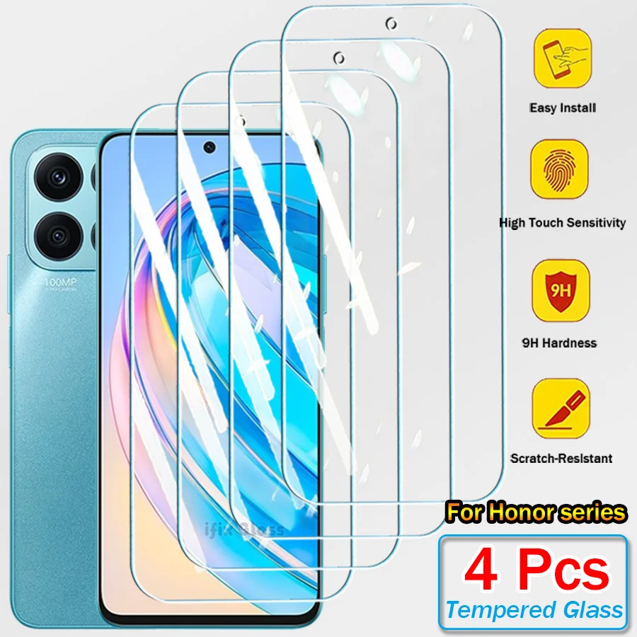 2/4Pcs Tempered Glass For Huawei Honor 90 70 Lite X8b X7b X6b X9 X8 X7 X6 b X8A X7A X6A Screen Protector Cover Protective Glass