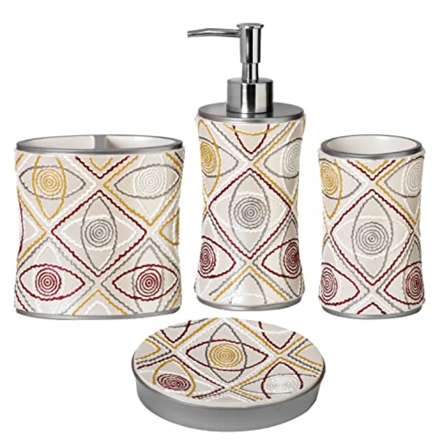

4pc Sedona Stylish Bathroom Accessories Set with Shower Soap Dispenser Tumbler Toothbrush Holder Toothpaste Holder and Soap Dis
