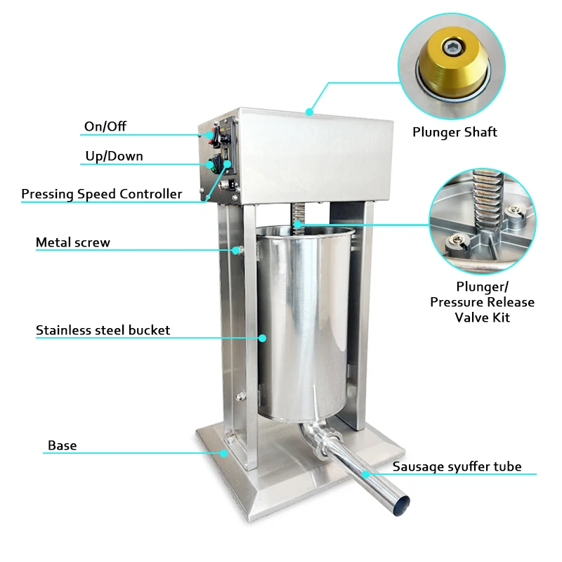 JINKUN الفولاذ المقاوم للصدأ آلة حشو السجق الكهربائية 15L سعة فراغ حالة جديدة منفذ المصنع المباشر