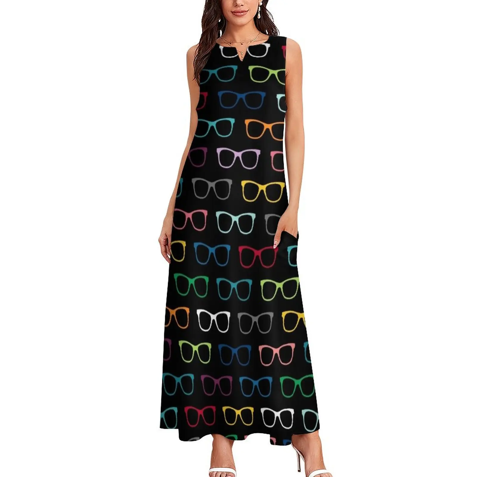 Colorful Hipster Eyeglasses Pattern Long Dress dresses ladies 2025 summer Women's summer dress dress women summer