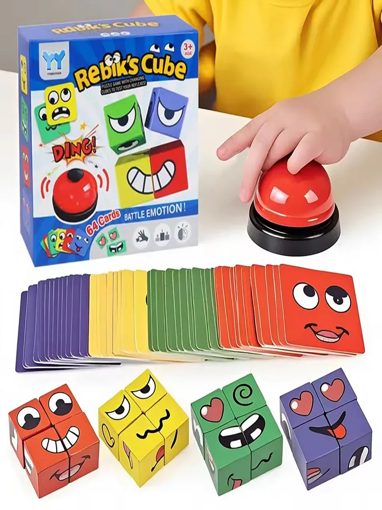 Puzzle d'expression du changement de visage pour enfants, blocs de construction, Cube Montessori, jeu de Table, jouets éducatifs précoces, cadeaux pour enfants