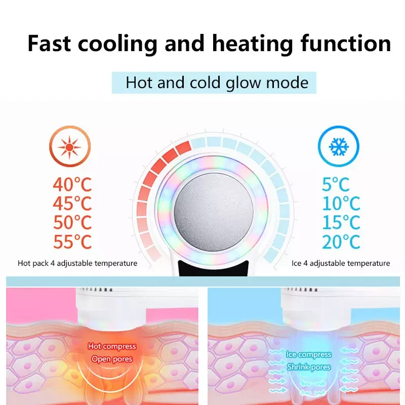 Hot and Cold Light Photon LED Therapy Beauty Device Facial Lifting Skin Whitening Rejuvenation Device