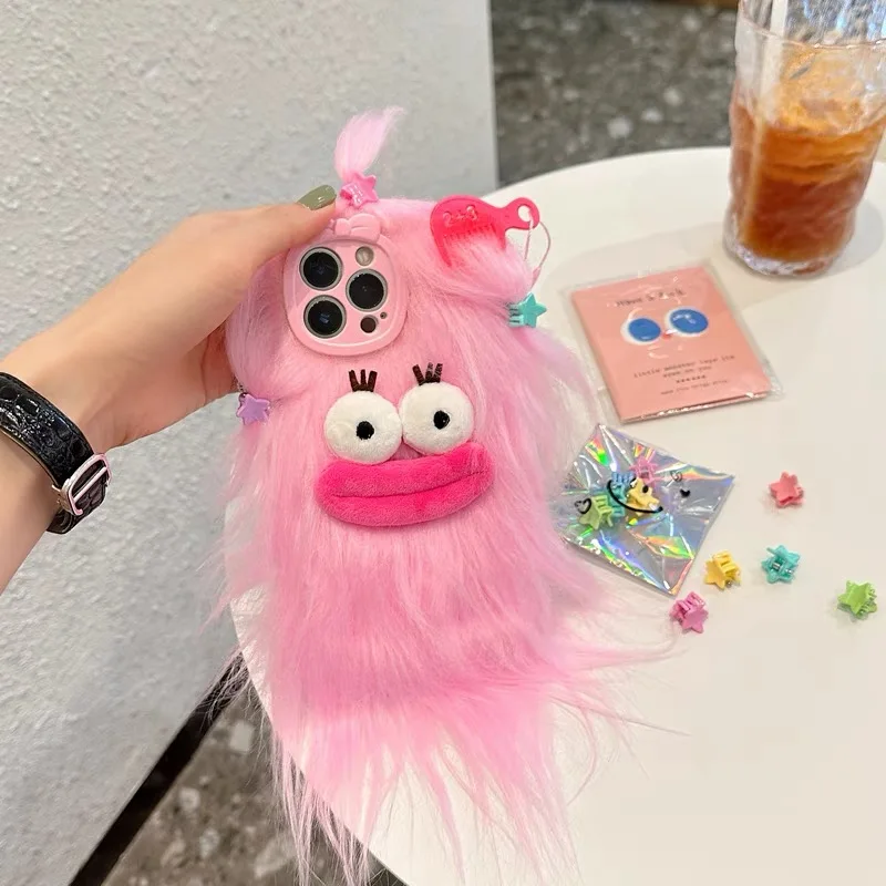 Simpatica custodia in peluche con bocca piccola Monster per iPhone 15 14 11 12 13 Pro Max, nuova Cover protettiva creativa di fascia alta