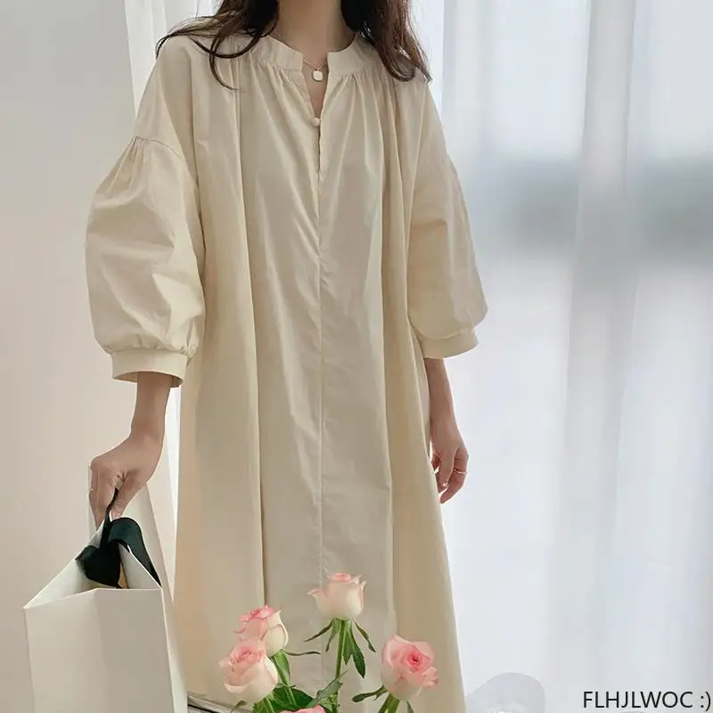 Cotton Blend Feminine Vestidos 2024 New Year Date Office Lady Women Fashion French Style Design Elegant Long Button Shirt Dress