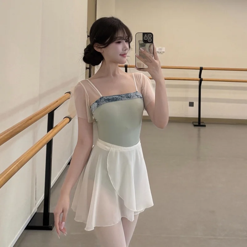 Maillots de Ballet para Mujer con Volantes, Diseño Vintage con Cuello Cuadrado, para Gimnasia, Yoga, Patinaje, Danza y Natación