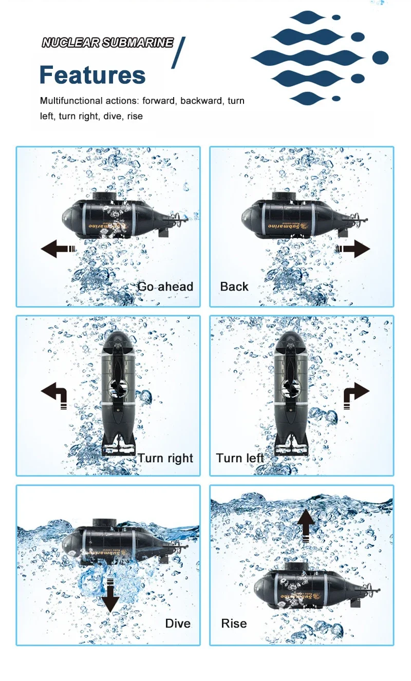 Mini RC Submarine Electric Speed Boat Remote Control Drone Pigboat  Simulation Diving Model High Speed Race Gift Toy Kids Child
