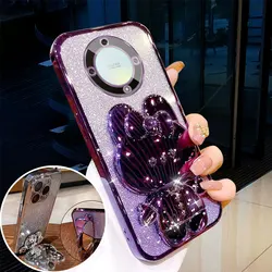 HonorX9A Cover con custodia per staffa coniglio per Huawei Honor X9A X9B Magic5 Magic6 Lite custodia di lusso X 9a Bling Glitter Mirror Holder