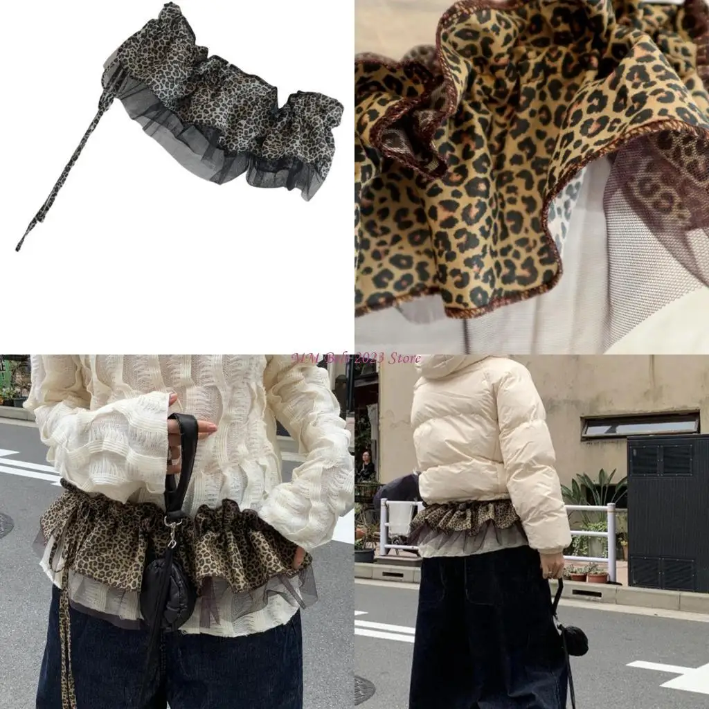 

49ME леопардовая сетчатая многослойная мини-юбка с рюшами и регулируемой завязкой на талии для женщин, декоративный мини-фартук,