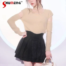 Faldas negras clásicas japonesas para mujer, tela de encaje compuesta, patrón oscuro, pantalones de cintura Radian, novedad de verano 2024