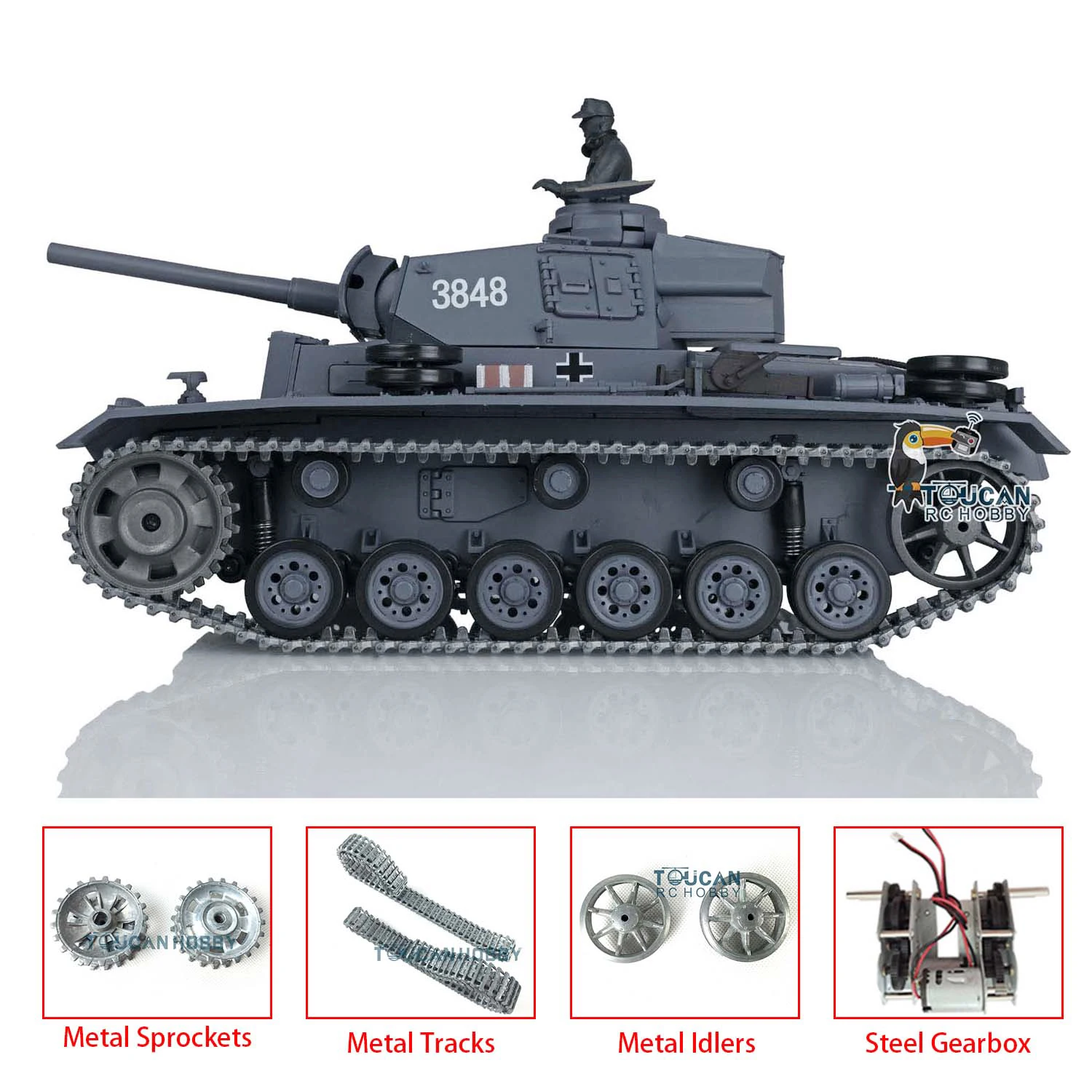 HENG LONG 1/16 7.0 Upgraded Metal Tracks German RC Panzer III L RTR Radio Control Tank 3848 Remote Control Car TH17342-SMT4