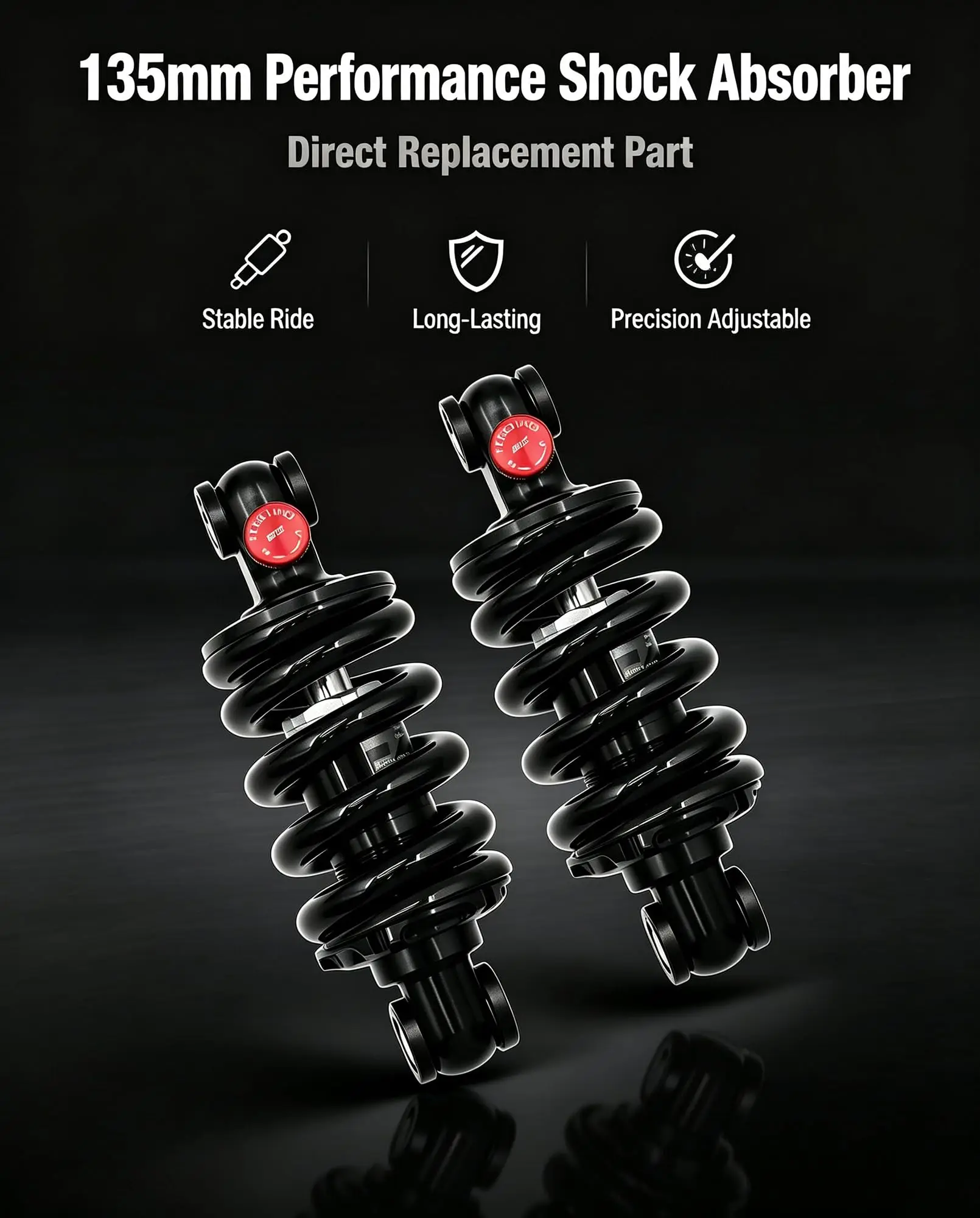 KKE 135mm 1800LBS Adjustable Shock Absorber for VSETT 10, APEX ZERO 10X, Kugoo G1 Scooter Hydraulic Suspension Dampers Hole 8mm