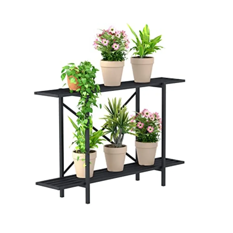 

2 Tier Window Height Metal Sturdy Heavy Plant Stand Narrow Plant Stand Indoor and Outdoor L45.67 x W10.3 x H27.5 inch 440 LBS C