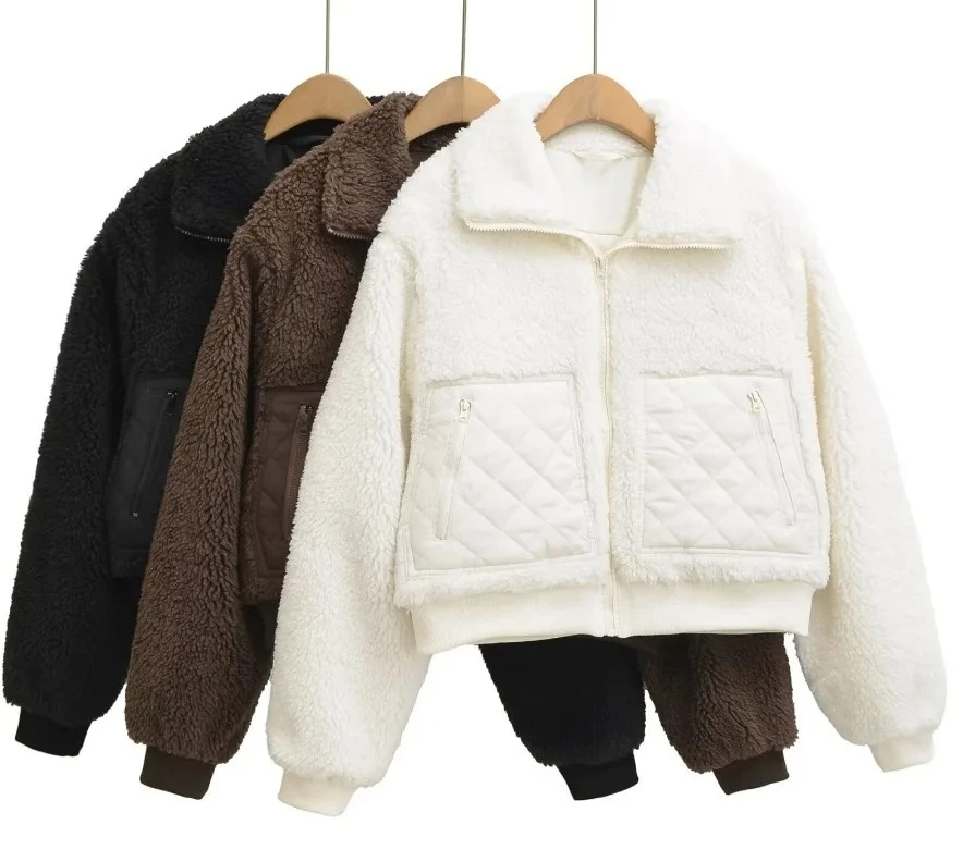 

Осень-зима, свободная верхняя одежда с воротником-стойкой, плюшевая верхняя одежда ягненка, модные повседневные утепленные короткие пальто на молнии