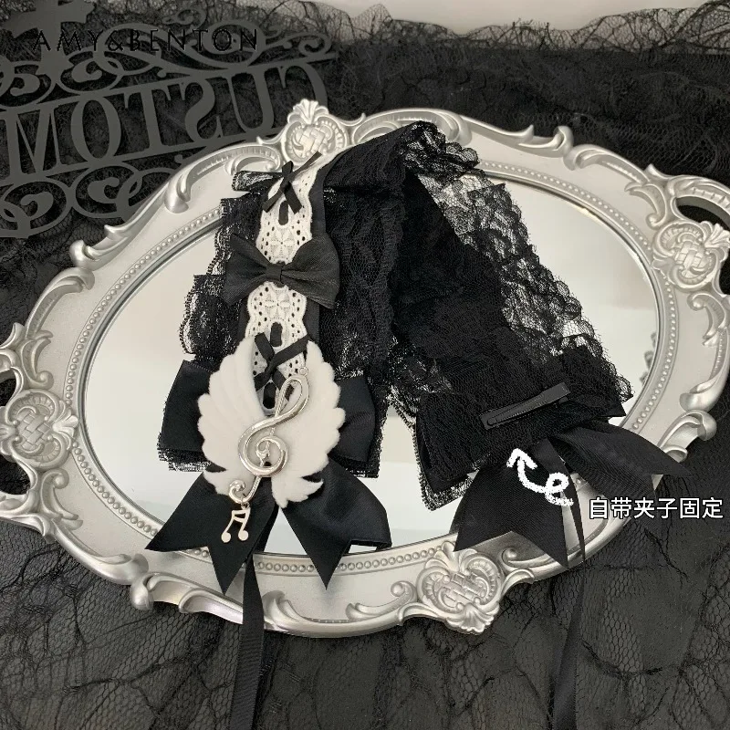 اليابانية الأصلية لوليتا Harajuku نمط القوطية المرقعة هيرباند الألغام سلسلة ثقافة فرعية مقوس دانتيل الثقيلة الحرفية لطيف Headbands #6