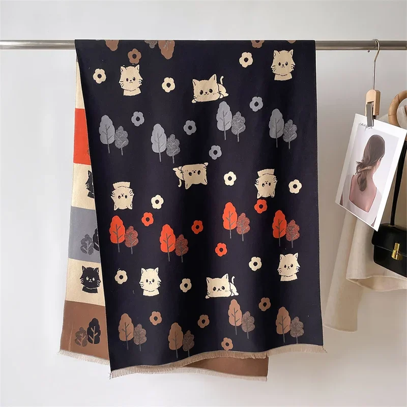 النساء الشتاء تقليد وشاح من الصوف الدافئة الباشمينا العلامة التجارية فولارد الإناث شالات كشميرية يلتف سميكة لينة Bufanda الأوشحة سرق #3