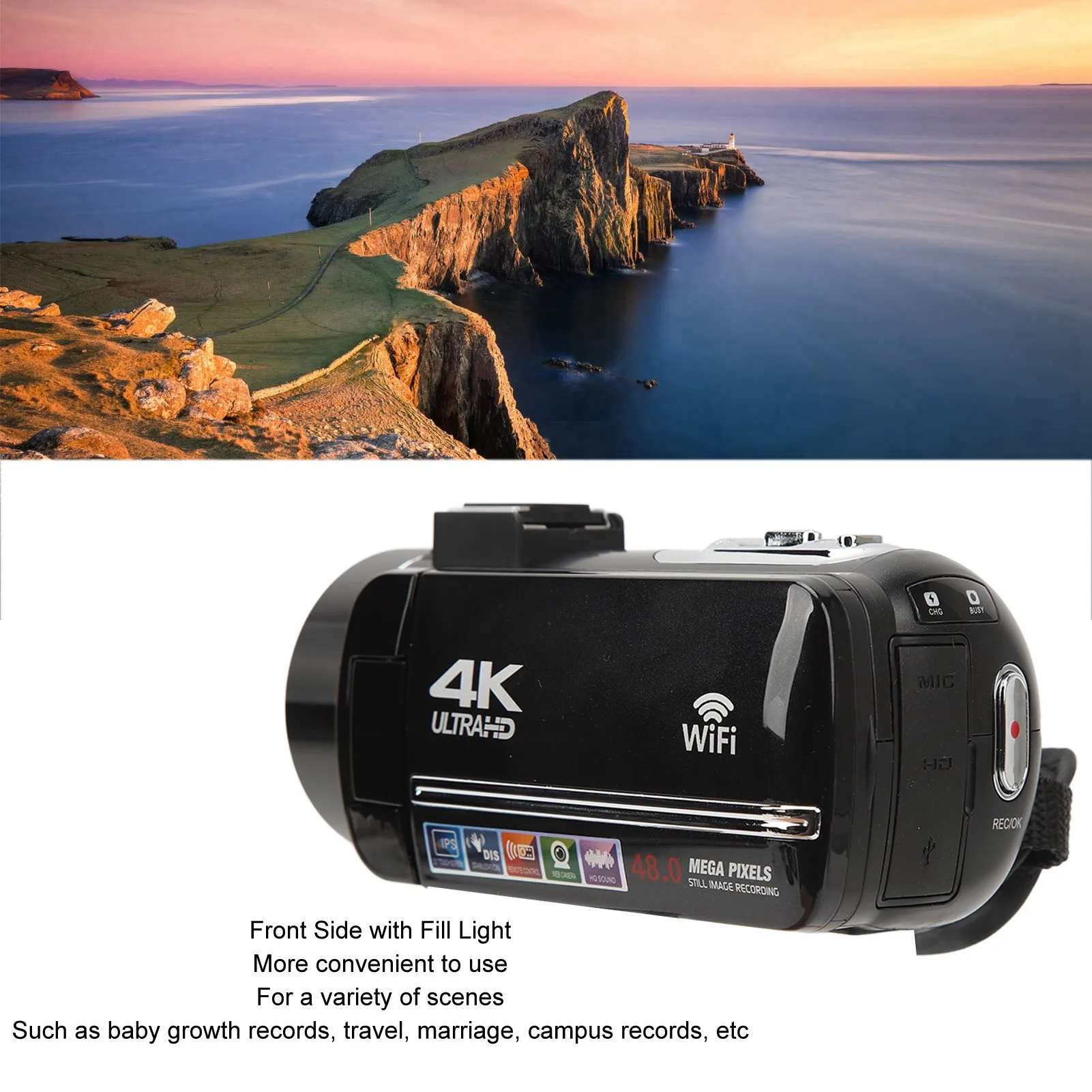 كاميرا فيديو 4K 48MP 3.0 بوصة 18x تكبير رقمي واي فاي كاميرا فيديو تعمل بالأشعة تحت الحمراء مع جهاز تحكم عن بعد مسجل يومي رقمي