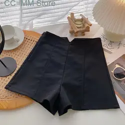 Shorts casuais femininos de cintura alta, moda coreana, escritório feminino, perna larga, branco e preto, novo para verão