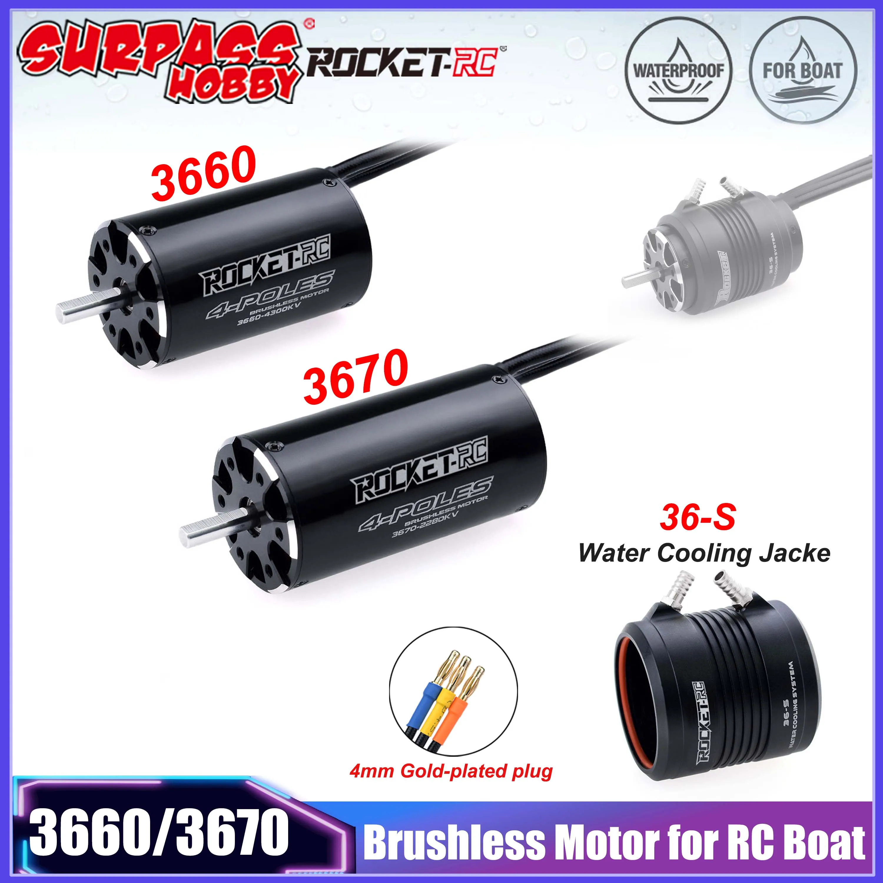 

Rocket RC 3660 3670 Waterproof Brushless Motor 36-S Water Coolling Jacket for 800-1000mm Traxxas RC Boat Fishing Bait Boat Parts