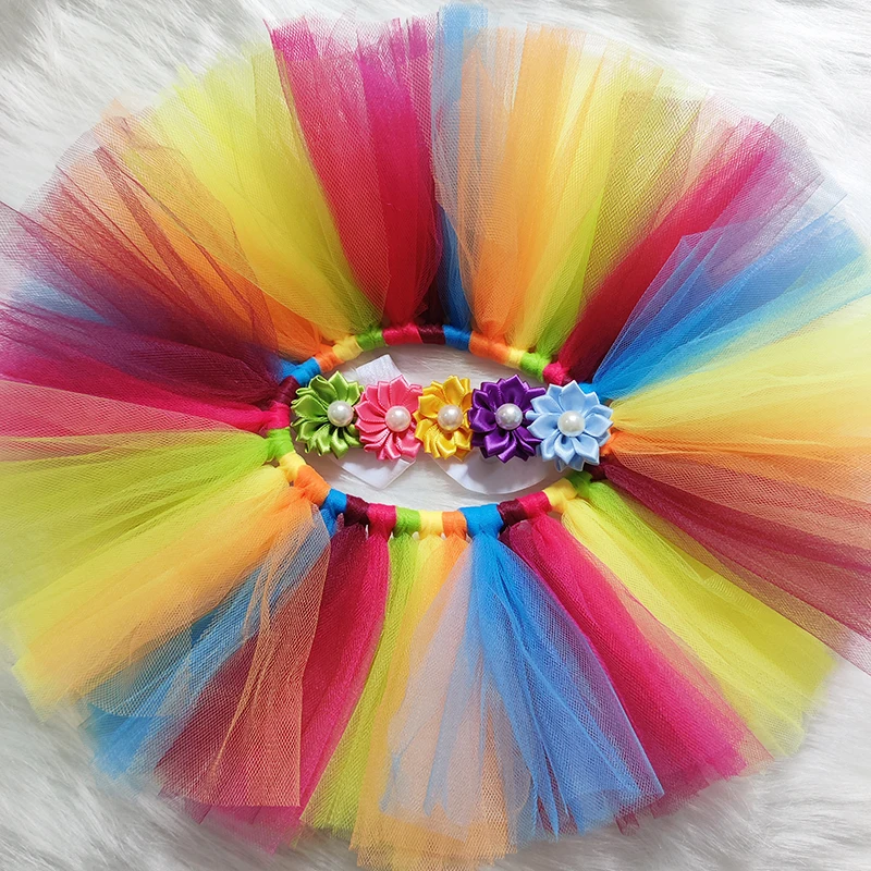 Rainbow Baby Tutu & Headband Set – Perfect Photography Prop for Special Occasions, Soft Polyamide Material, Ideal Gift, Ages 0-3 image 3