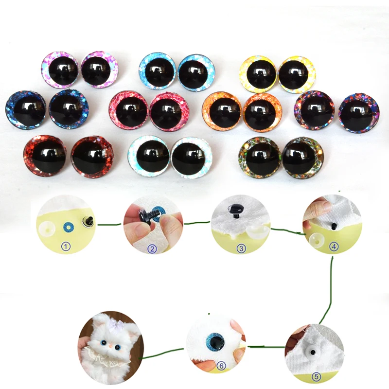 

Safety eyes for crochet with washers, 12-30mm 3D Amigurumi eyes , 20pcs crochet eyes, suitable for animal doll crafts mult color