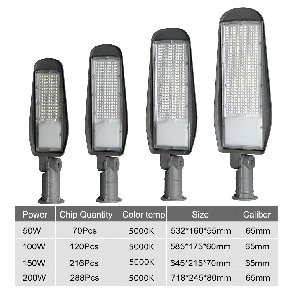 ไฟถนน LED AC85-265V ความสว่างสูงกันน้ำระดับ IP66 50W 100W 150W 200W SMD3030 5000K สำหรับให้แสงสว่างกลางแจ้ง