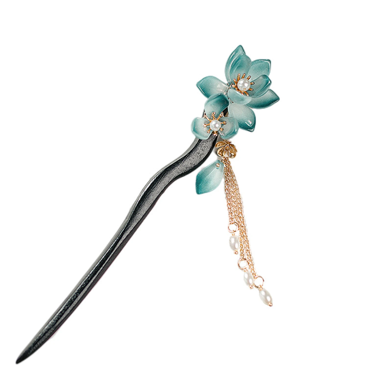 Chinese Hair Stick Ebonized Wood Floral Fringed Headwear Vintage Pearl Hairpin Forks For Women Classic Han Costume Hair Jewelry image 5