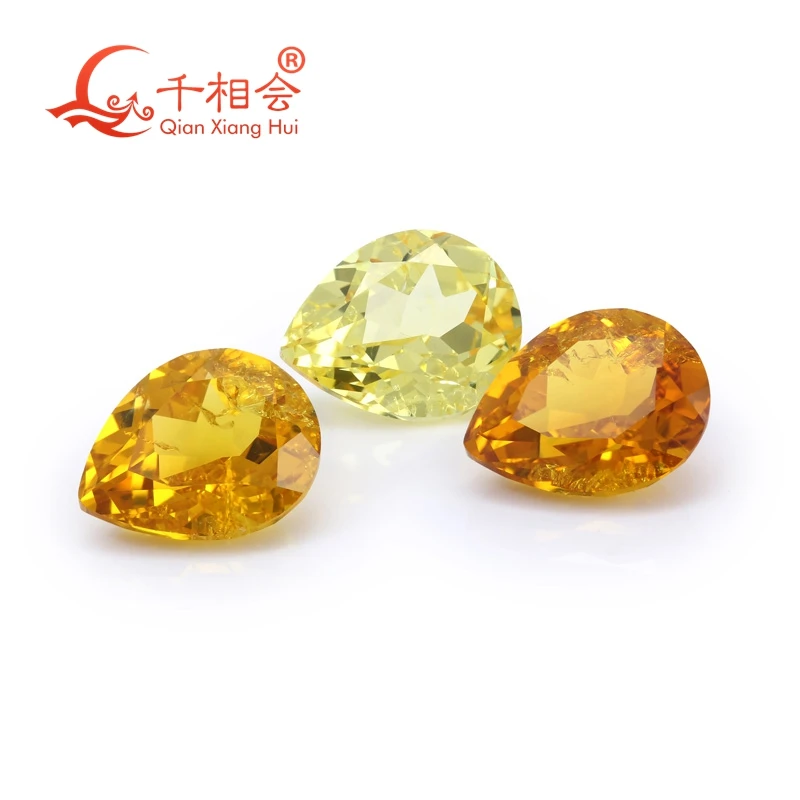 

Выращенная в лаборатории грушевидной формы, лимонно-желтый, золотистый цвет, сапфир, естественная огранка, свободный драгоценный камень с небольшими трещинами, корунд