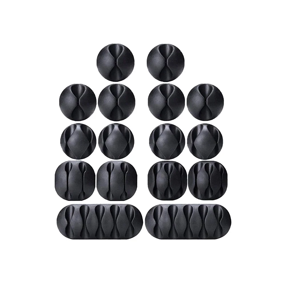 

16pcs Cable Clips Cord Organizer 6X1-Hole 4X2-Hole 2Xlarge 2-Hole 2X3-Hole 2X5-Hole Wire Holder For Desktop Pc Laptop Black