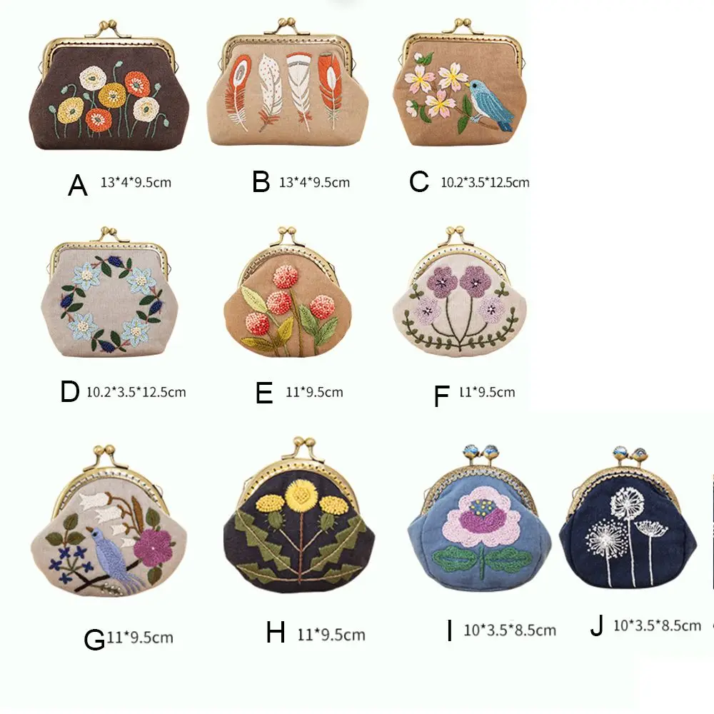 Embroidery Starter Kit DIY Flowers Bird Embroidered Clutch Coin Purse Wallet Mobile Phone Bags Kit Embroidered for Wallet Crafts