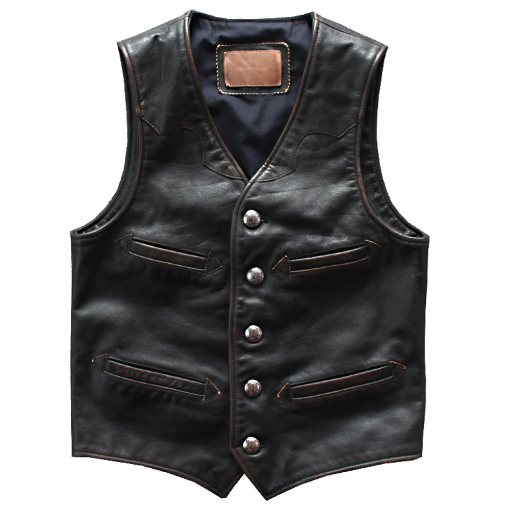 

American Imported Genuine Cowhide Leather Man's Vest Summer Cow Leather Dress Suit Waistcoat Weskit Button Down Tanks Vests