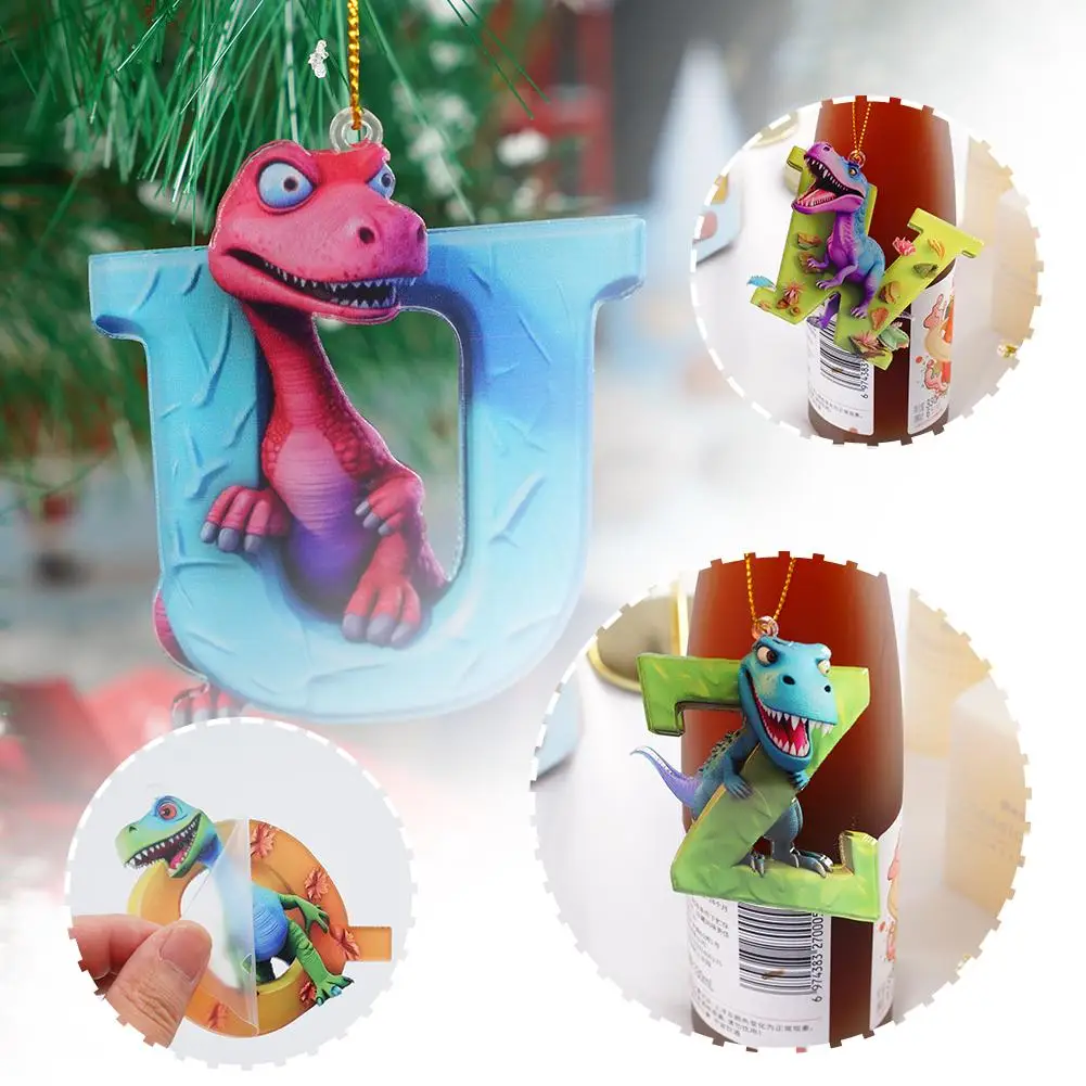 Christmas Dinosaur Decorations 26 Letters Pendant Acrylic Dinosaur Hanging Decorations Christmas Car Party Hangings L5G4