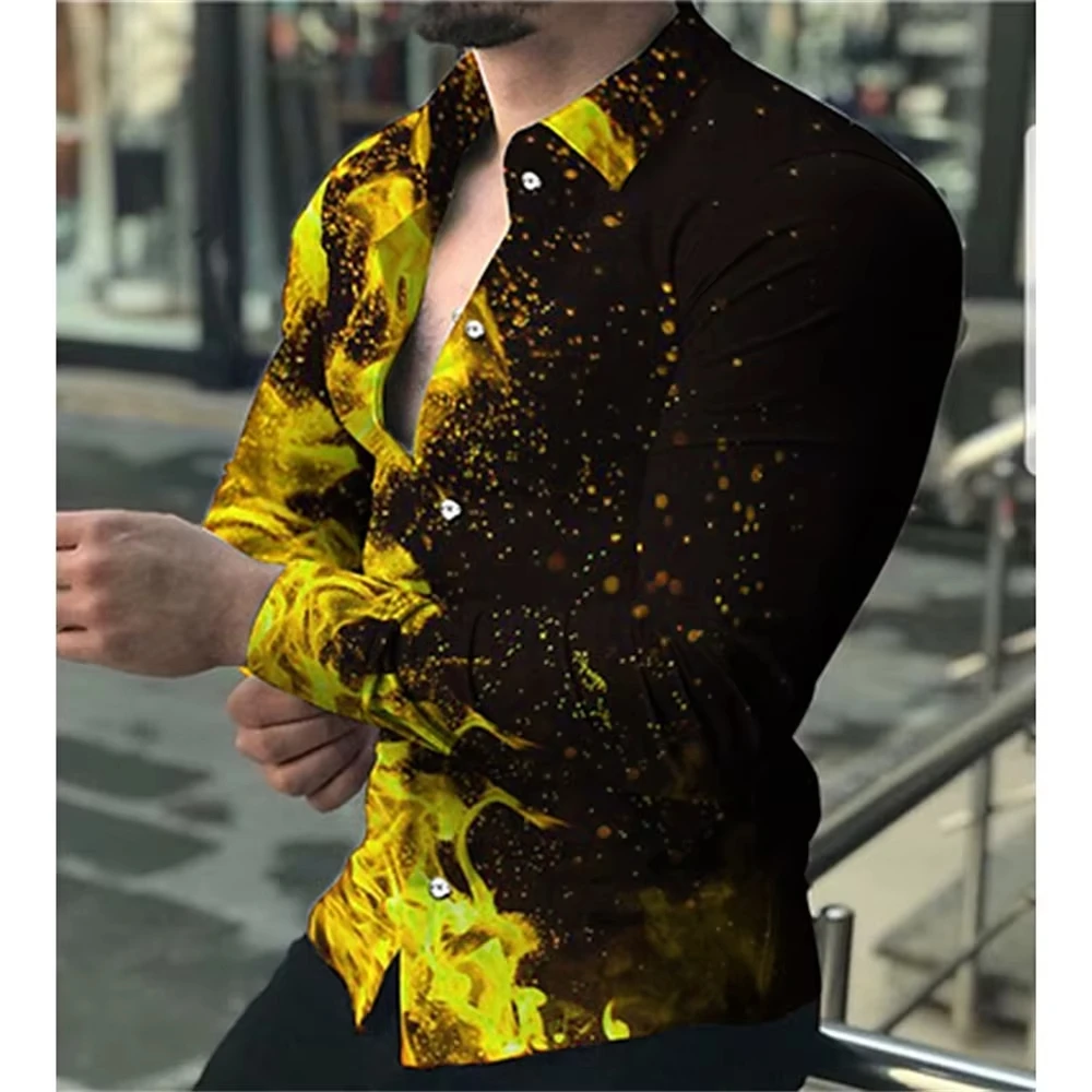 

Long Sleeve Hawaiian Shirts Splating Ink 3d Printed Shirts Men Fashion Shirts Lapel Beach Blouse Mens Clothing Cuba Blouse