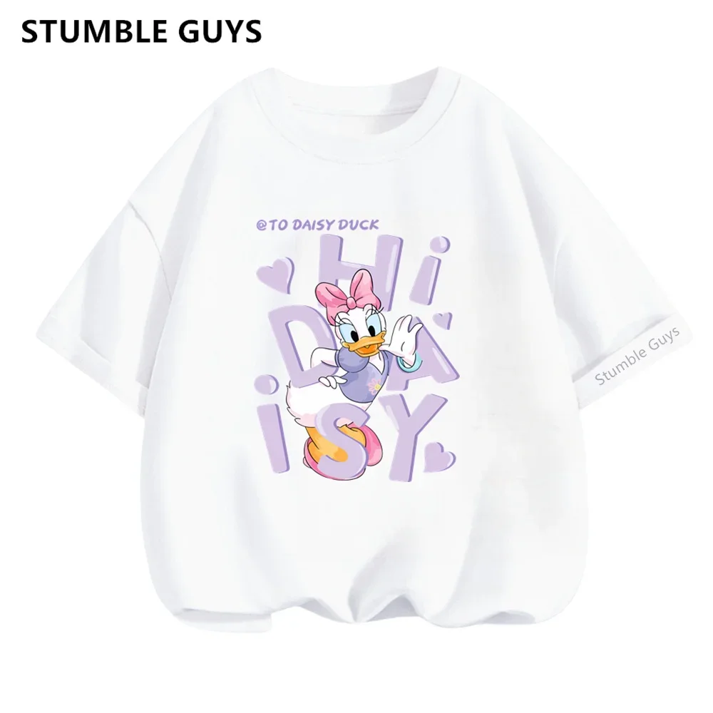 2024 New Disney Kids Daisy Duck Print Tshirt Baby Boy Clothes Kawaii Girls T-Shirts Casual Summer Tops Teen Short Sleeve