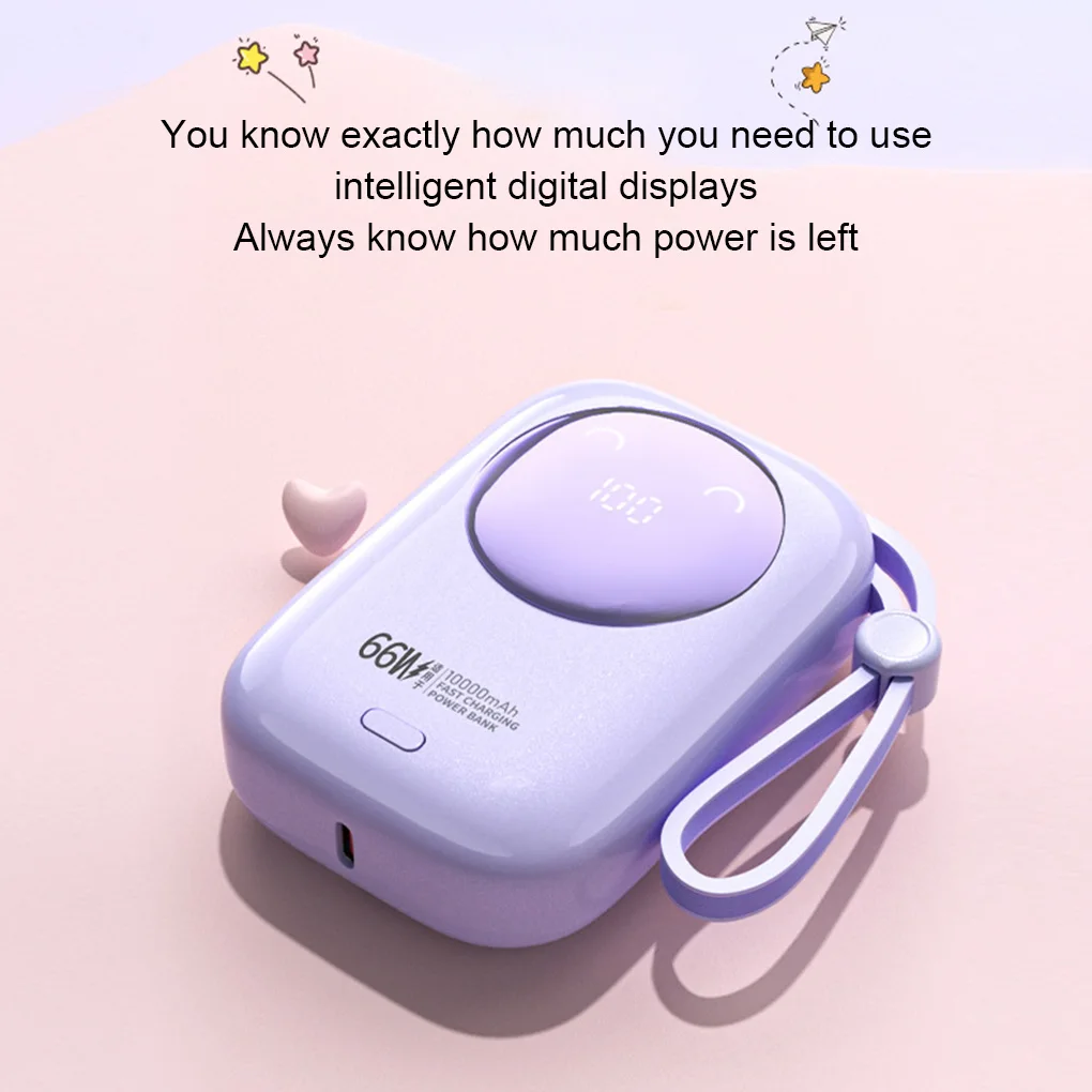 باور بانك صغير 10000 مللي أمبير في الساعة مع كابل مدمج 66 وات شحن سريع شاشة رقمية بطارية محمولة لهاتف iPhone Samsung
