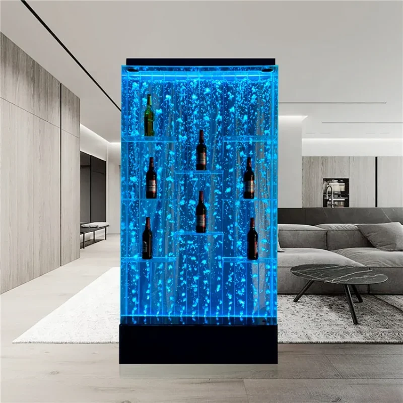 

Bar lounge decor led bubble wall design modern bar display shelves cabinet