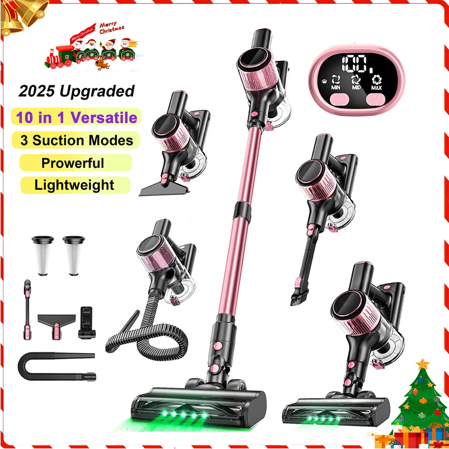 Aspirateur sans fil, 40Kpa/500W/45min 10 en 1, puissant aspirateur à bâton pour poils d'animaux domestiques/sol dur/tapis