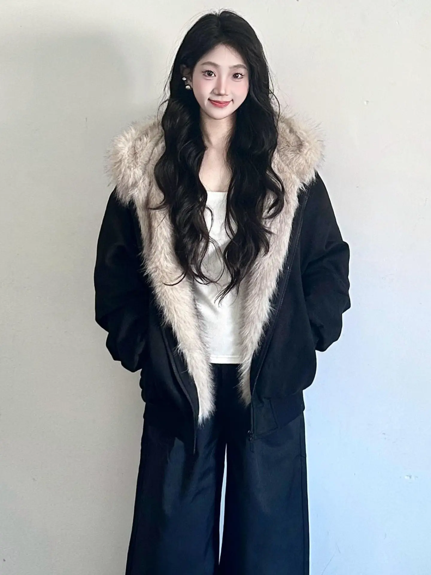 

Parkas Coat Womens Winter Puffy High-Street Diagonal Cozy Gathering Outdoor Layered Waistband Puff-Feel Zipped Mock Over-Knee OL